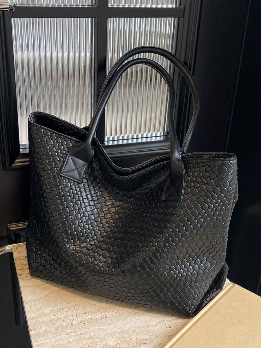 New Large Capacity Woven Pattern Handbag, Fashionable Shoulder Tote Bag, Unique Design, Solid Color Shoulder Bag, Suitable For Daily Outings, Shopping, Work And Commuting, Eye-Catching Ladies Work Bag