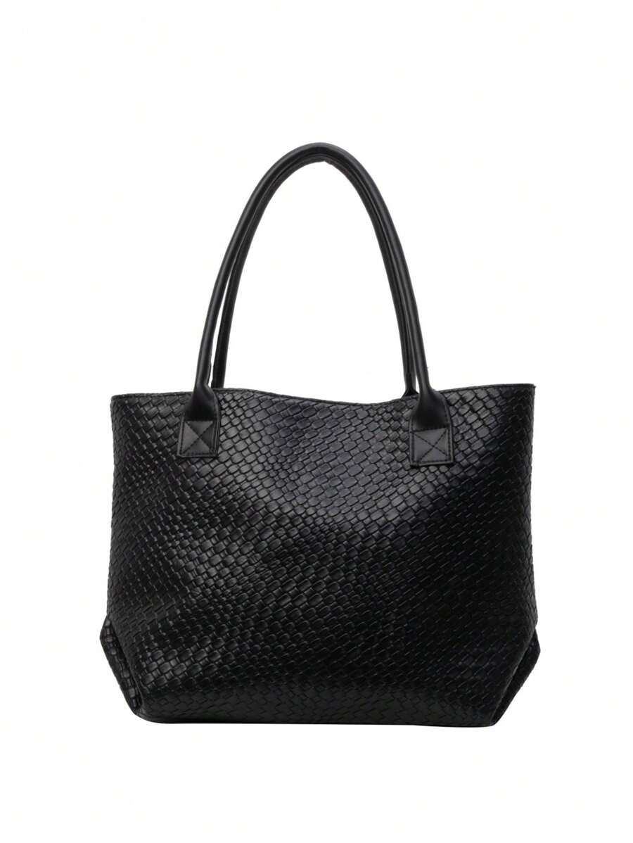 New Large Capacity Woven Pattern Handbag, Fashionable Shoulder Tote Bag, Unique Design, Solid Color Shoulder Bag, Suitable For Daily Outings, Shopping, Work And Commuting, Eye-Catching Ladies Work Bag