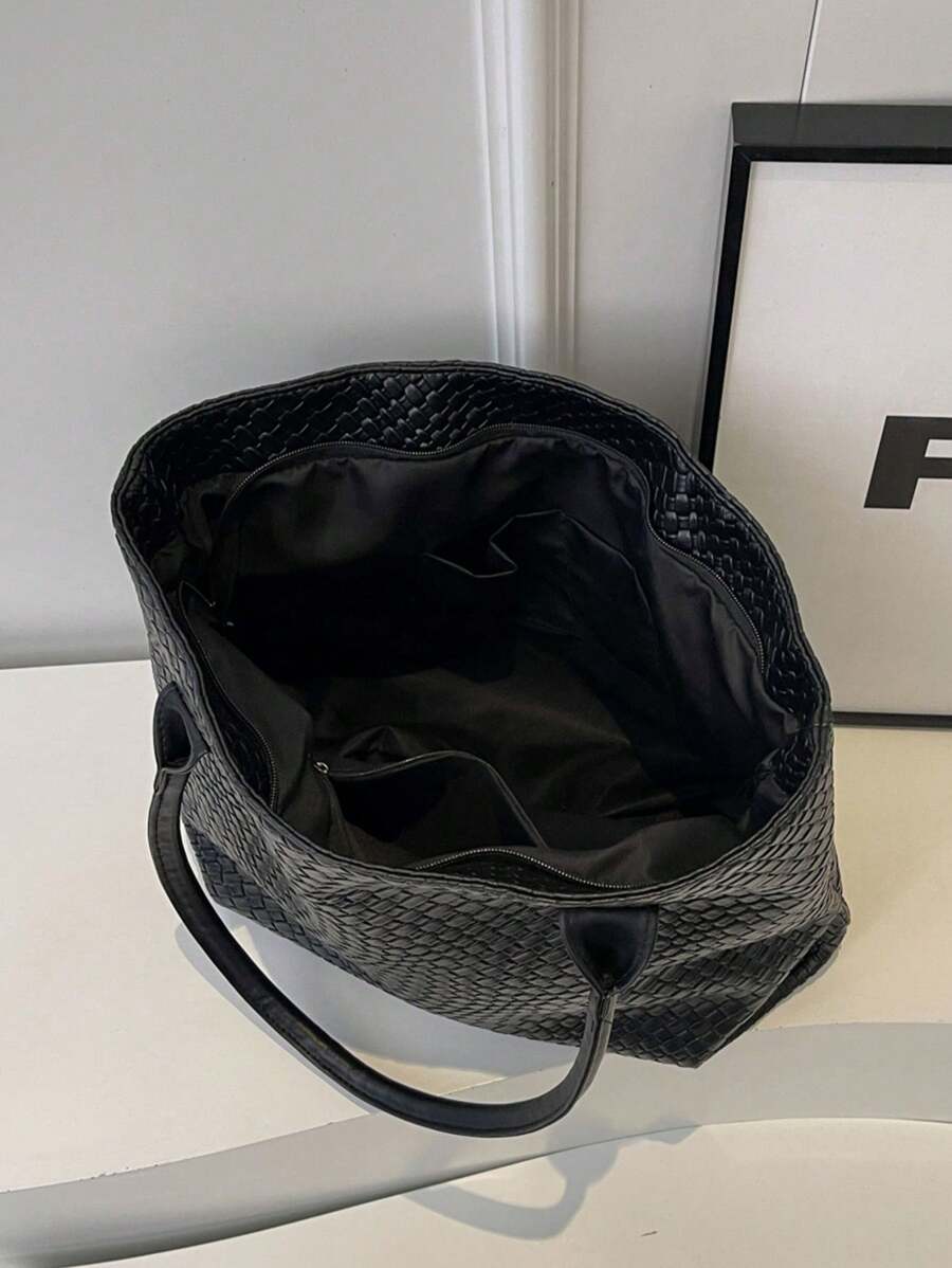 New Large Capacity Woven Pattern Handbag, Fashionable Shoulder Tote Bag, Unique Design, Solid Color Shoulder Bag, Suitable For Daily Outings, Shopping, Work And Commuting, Eye-Catching Ladies Work Bag