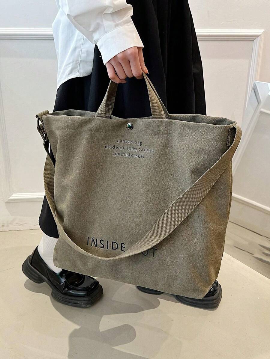 Vintage Canvas Tote Bag With Letter Print, Handbag, Shoulder Bag, Crossbody Bag, Casual Versatile Tote Bag For Men And Women, Commuting, Work, School, Travel, All-Match Canvas Bag