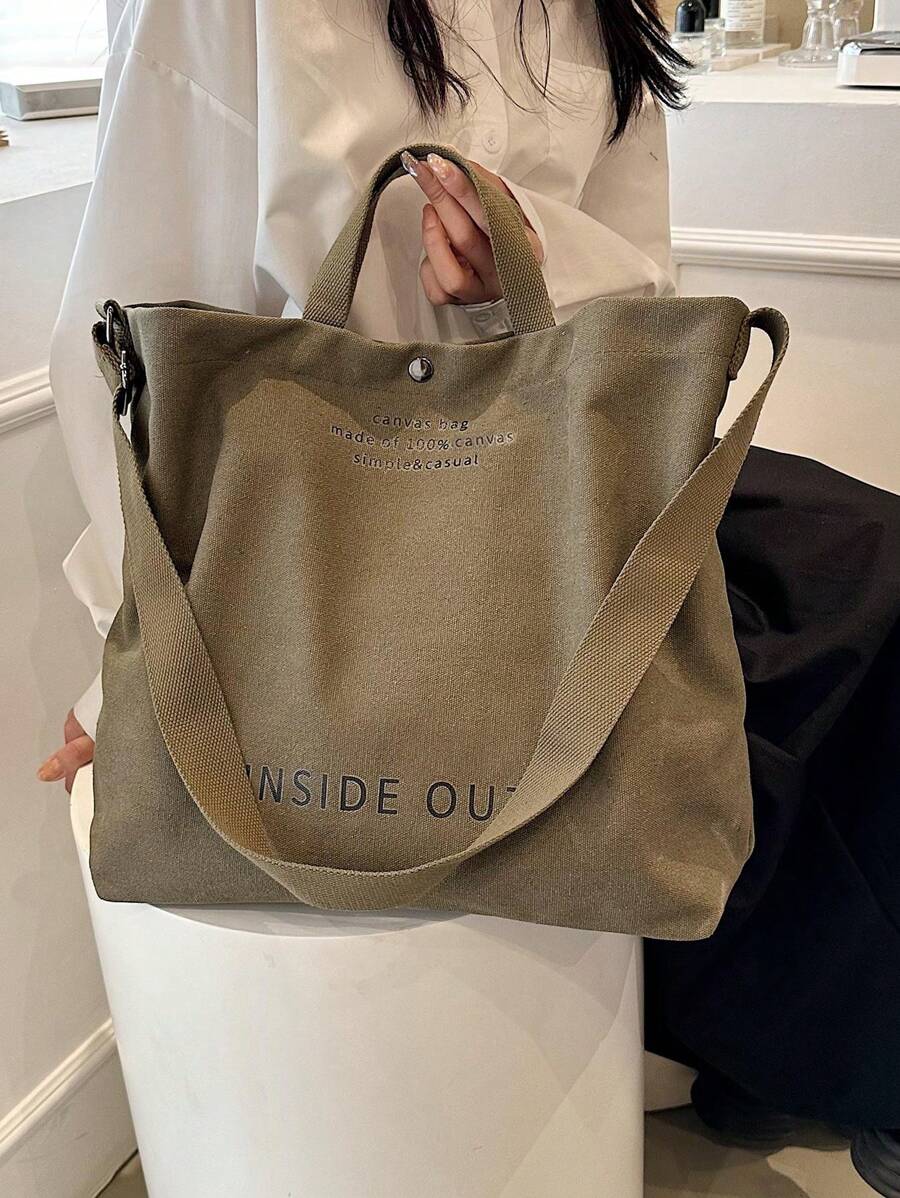 Vintage Canvas Tote Bag With Letter Print, Handbag, Shoulder Bag, Crossbody Bag, Casual Versatile Tote Bag For Men And Women, Commuting, Work, School, Travel, All-Match Canvas Bag