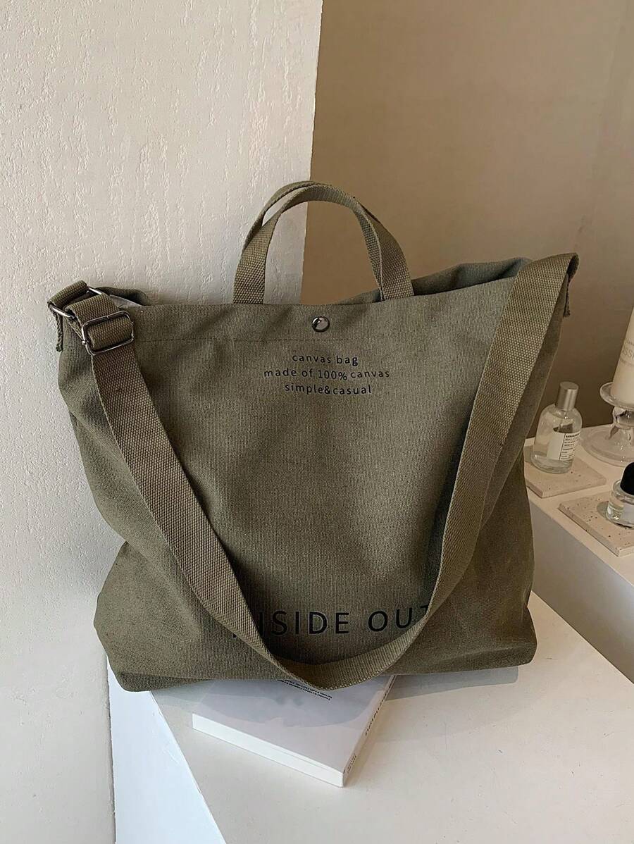 Vintage Canvas Tote Bag With Letter Print, Handbag, Shoulder Bag, Crossbody Bag, Casual Versatile Tote Bag For Men And Women, Commuting, Work, School, Travel, All-Match Canvas Bag