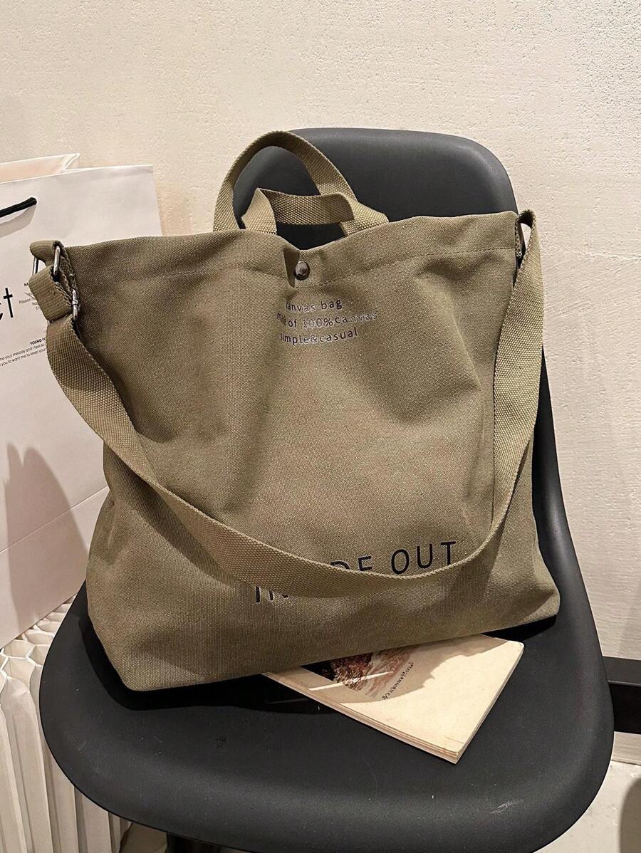 Vintage Canvas Tote Bag With Letter Print, Handbag, Shoulder Bag, Crossbody Bag, Casual Versatile Tote Bag For Men And Women, Commuting, Work, School, Travel, All-Match Canvas Bag