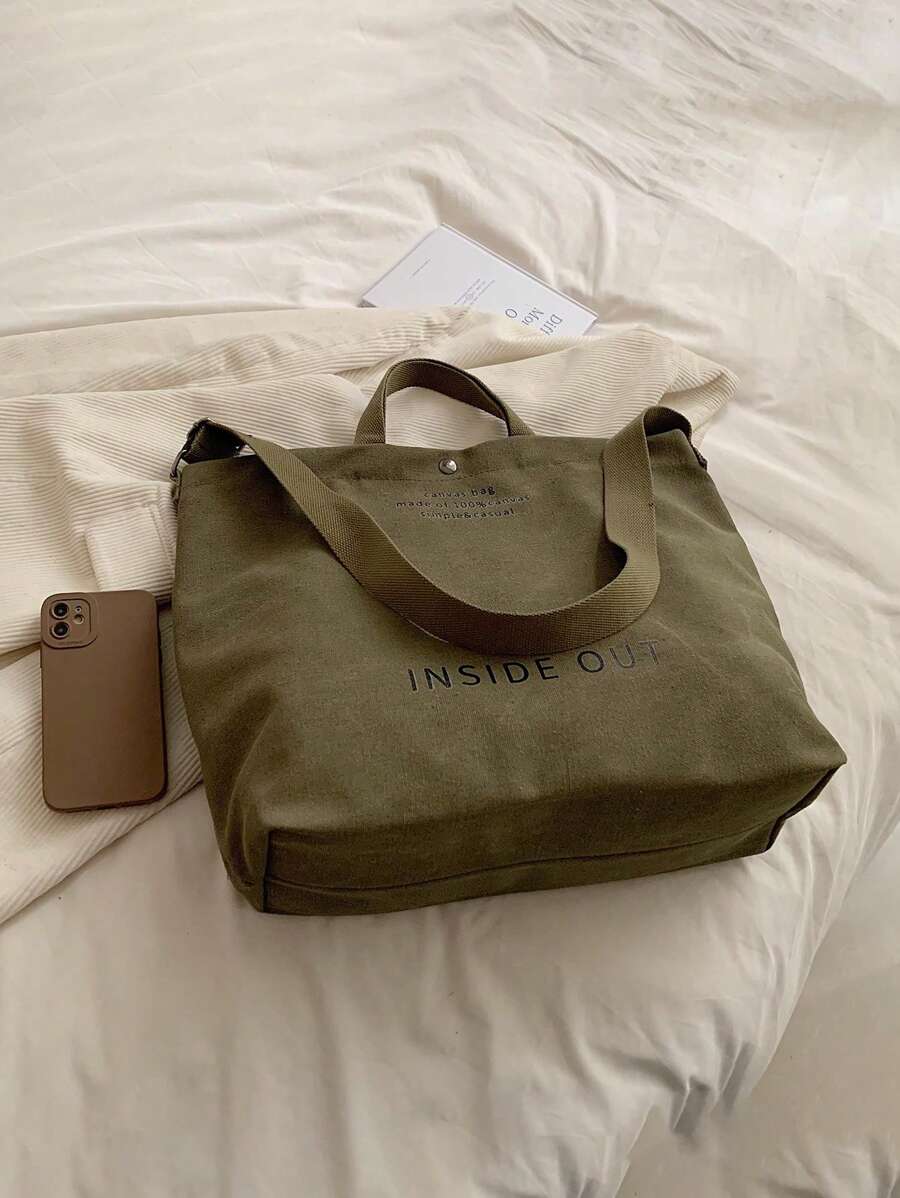 Vintage Canvas Tote Bag With Letter Print, Handbag, Shoulder Bag, Crossbody Bag, Casual Versatile Tote Bag For Men And Women, Commuting, Work, School, Travel, All-Match Canvas Bag