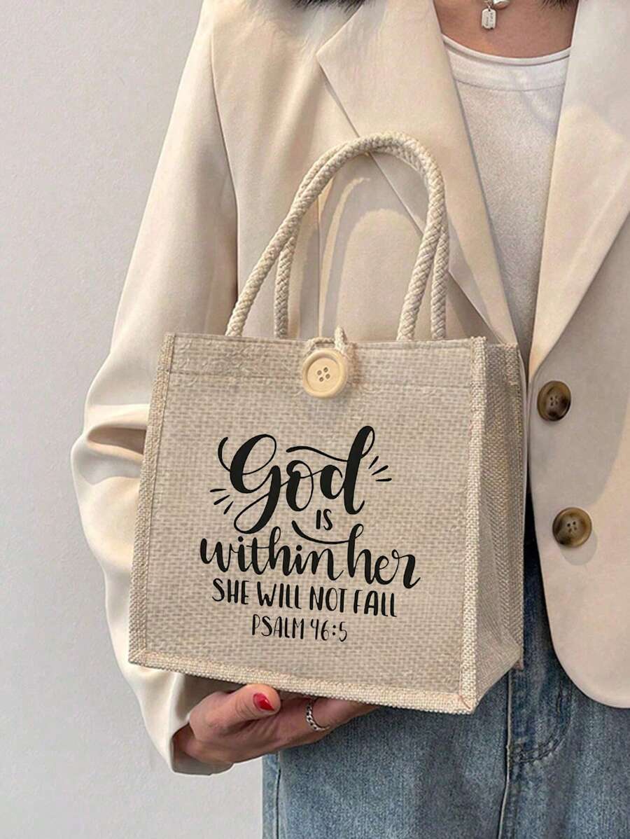 Minimalist Christian Graphic Linen Tote Bag, "God Says You Are Unique", Ideal For Travel And Vacation, Best Gift To Express Faith, Button Decor Shopping Bag, Dual Handles, Reusable Tote Bag, Suitable