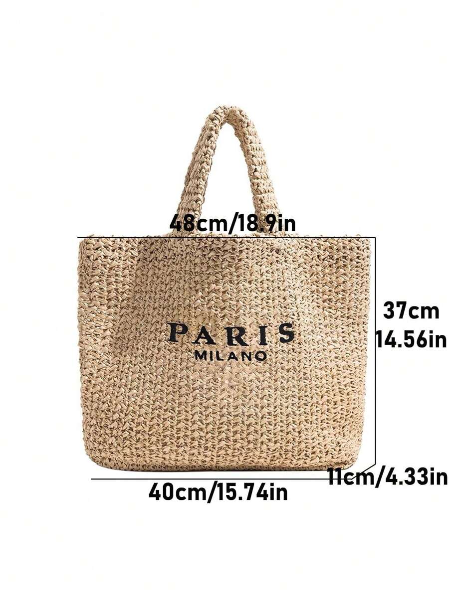 Tropiscape Casual Large Capacity Straw Tote Bag Designer Letters Women Handbags Handmade Woven Summer Beach Bag Big Shopper Purses, Holiday Essentials,Perfect For Travel, Vacation, Holiday & Beach, Pe