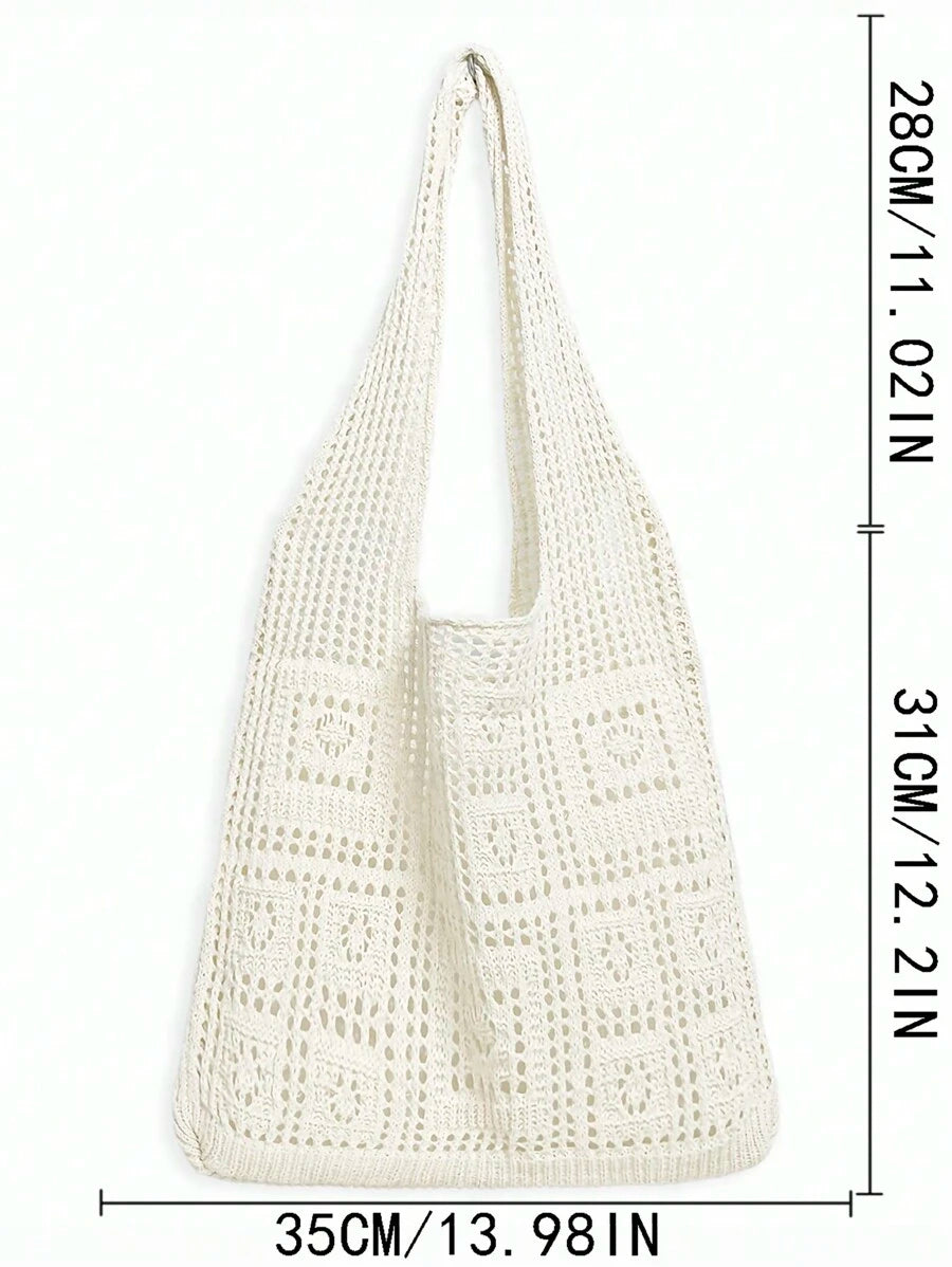 Fashion Essential: Women's Crochet Knit Beach Tote Bag, Hollow Design, Large Capacity, Foldable, With Carrying Strap, Designed For Women. It's Perfect For Beach Trips Due To Its Sand-Proof Feature; Al