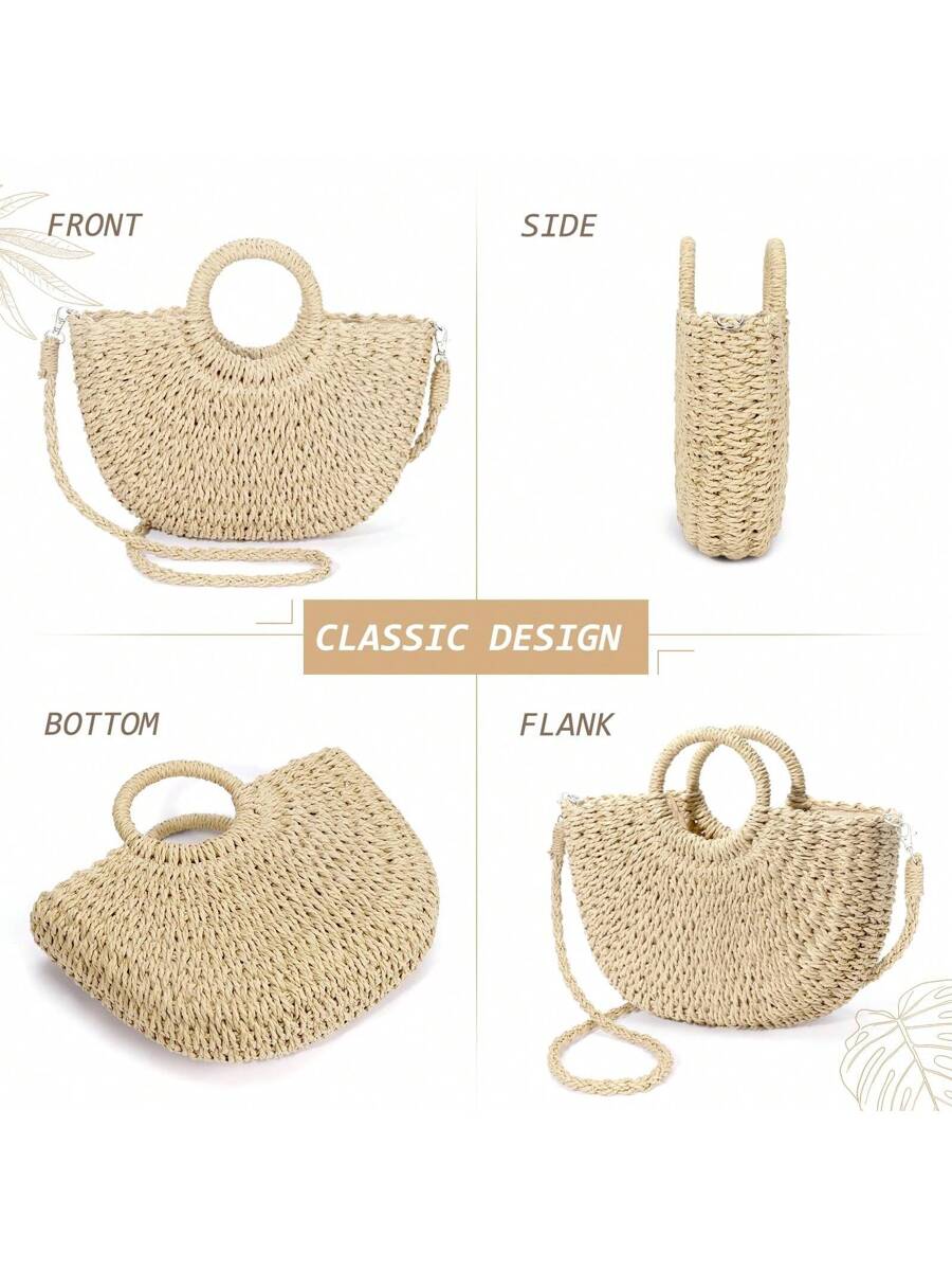 Oaoleer 1PC Straw Clutch Purses For Women Woven Straw Beach Sea Handbag Tote Bags For Summer