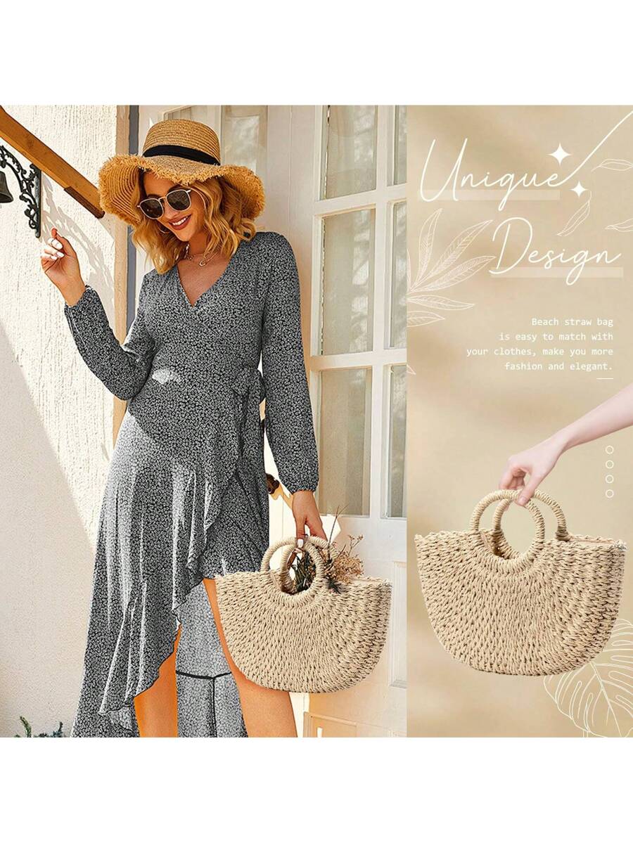 Oaoleer 1PC Straw Clutch Purses For Women Woven Straw Beach Sea Handbag Tote Bags For Summer