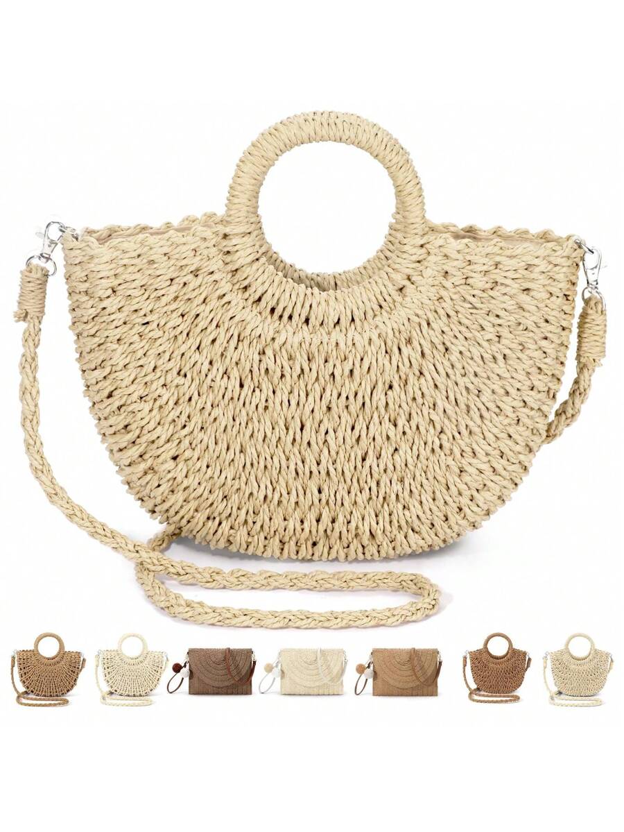 Oaoleer 1PC Straw Clutch Purses For Women Woven Straw Beach Sea Handbag Tote Bags For Summer