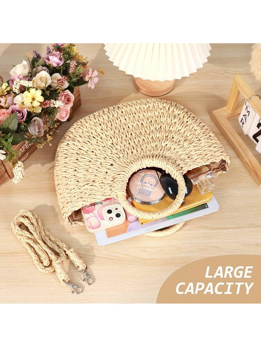 Oaoleer 1PC Straw Clutch Purses For Women Woven Straw Beach Sea Handbag Tote Bags For Summer