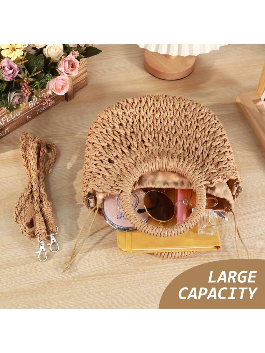 Oaoleer 1PC Straw Clutch Purses For Women Woven Straw Beach Sea Handbag Tote Bags For Summer