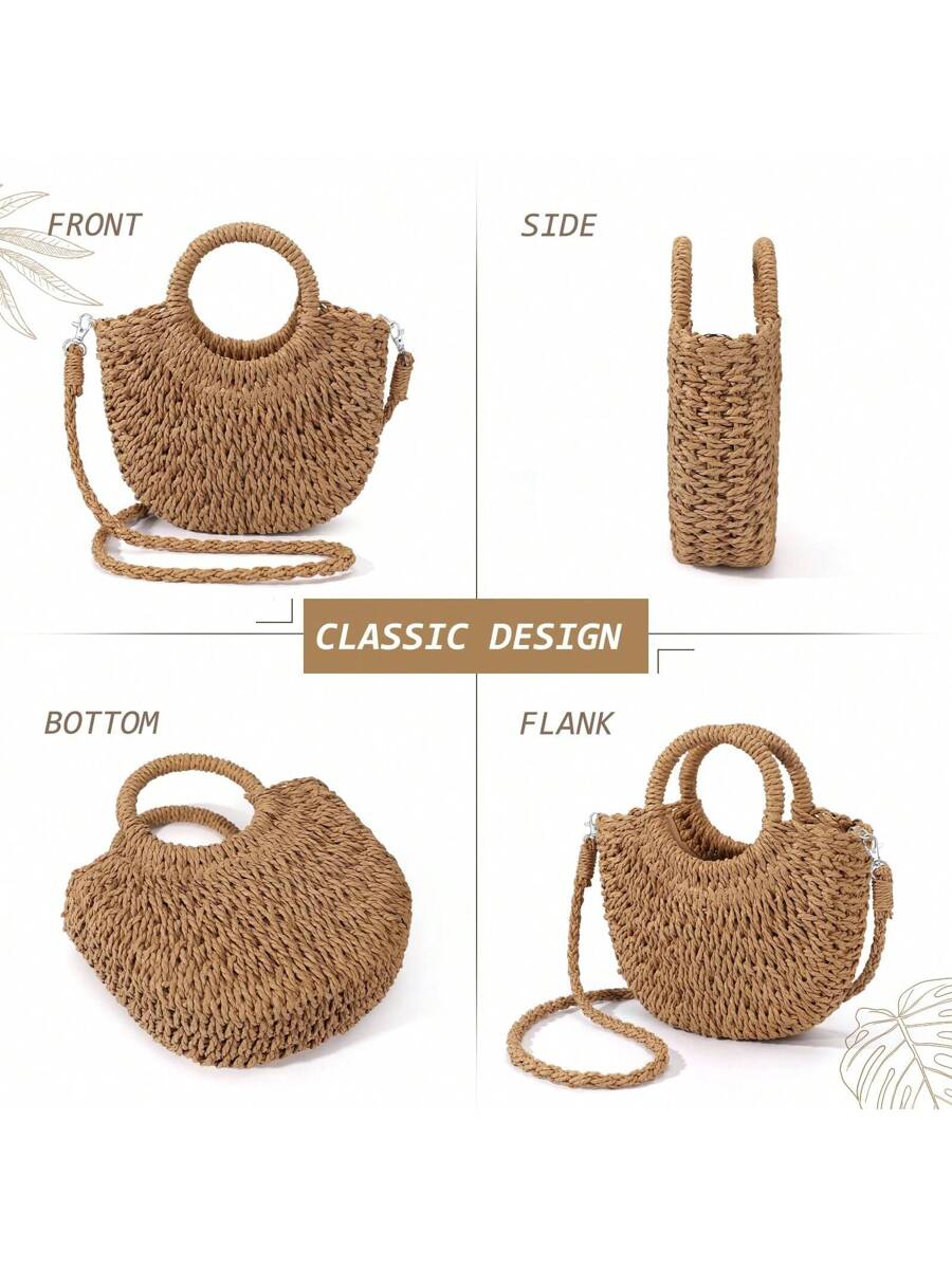 Oaoleer 1PC Straw Clutch Purses For Women Woven Straw Beach Sea Handbag Tote Bags For Summer