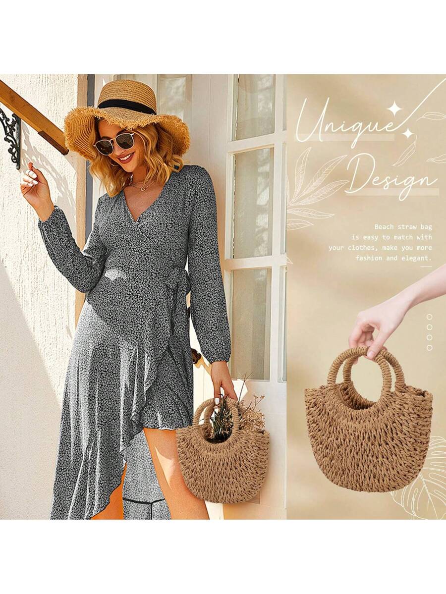 Oaoleer 1PC Straw Clutch Purses For Women Woven Straw Beach Sea Handbag Tote Bags For Summer