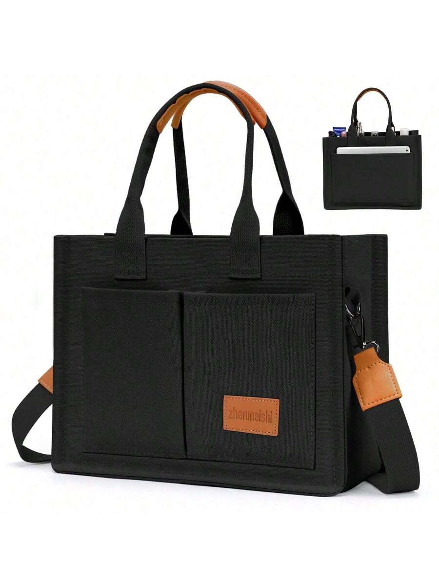 Canvas Tote Bag For Women With Multi-Pocket Crossbody Shoulder Handbag Casual Work Tote Everything Tote Bag