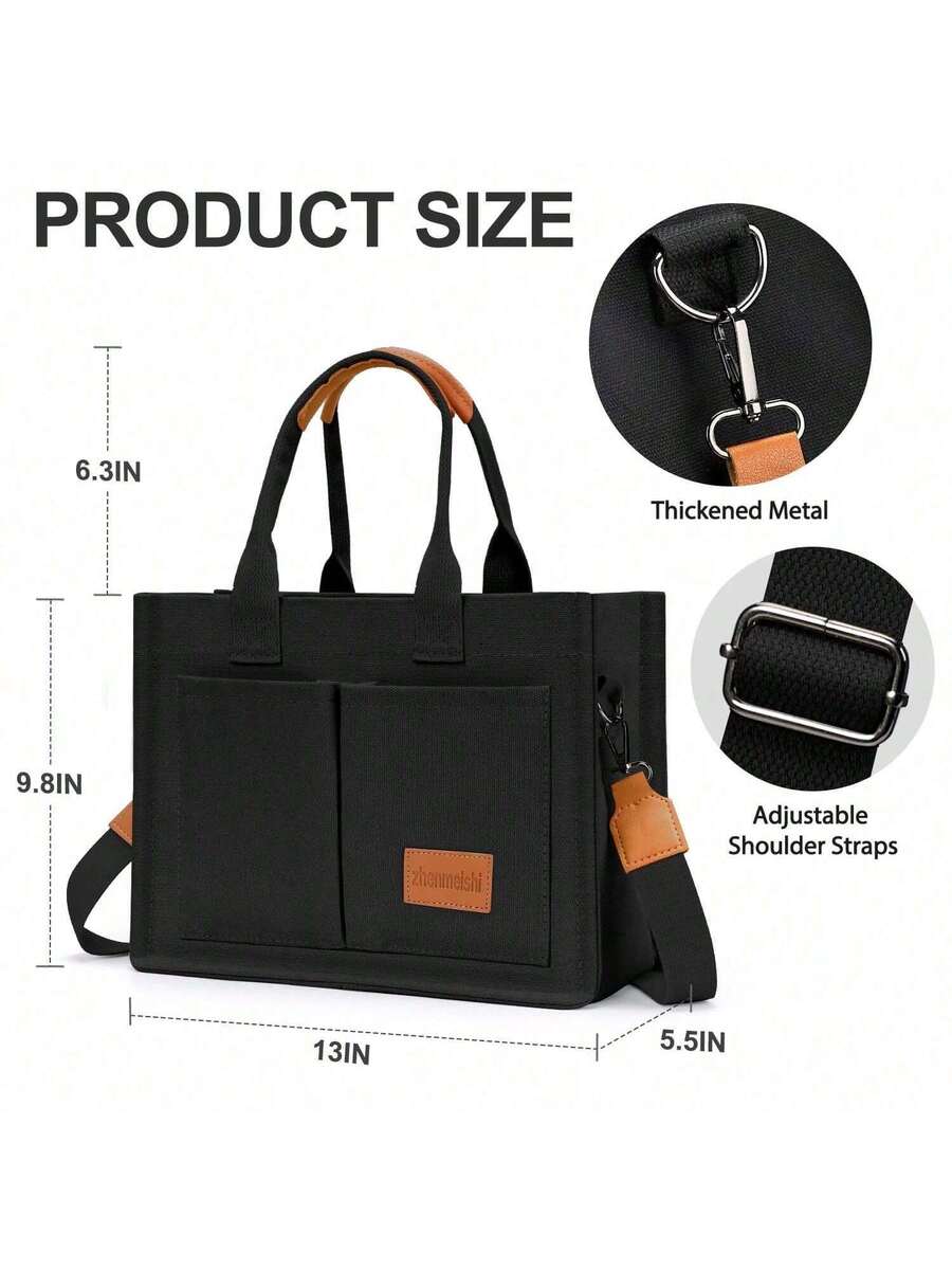 Canvas Tote Bag For Women With Multi-Pocket Crossbody Shoulder Handbag Casual Work Tote Everything Tote Bag