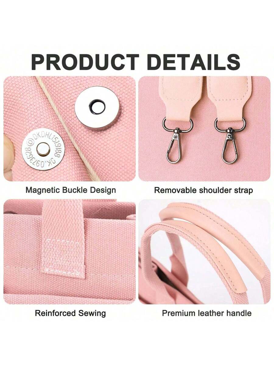 Canvas Tote Bag For Women With Multi-Pocket Crossbody Shoulder Handbag Casual Work Tote Everything Tote Bag