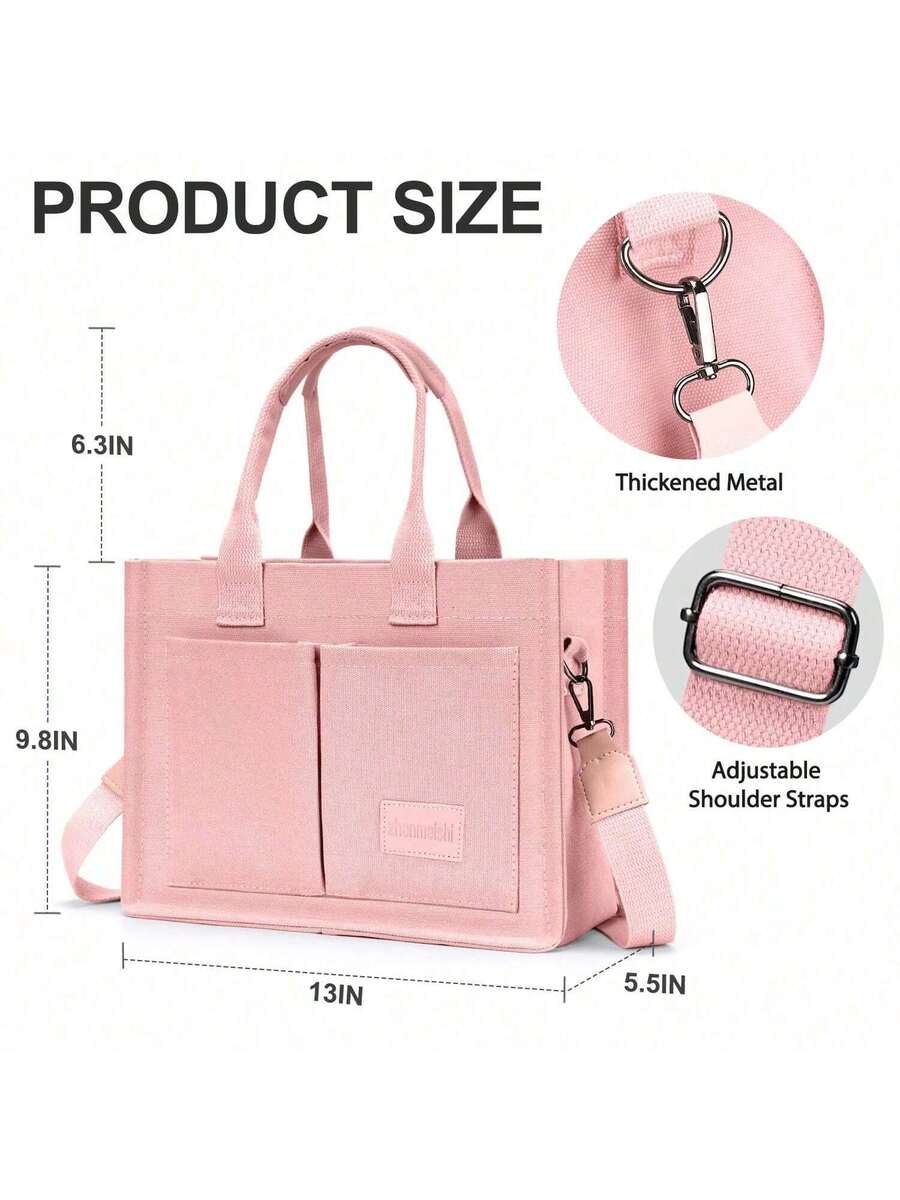 Canvas Tote Bag For Women With Multi-Pocket Crossbody Shoulder Handbag Casual Work Tote Everything Tote Bag