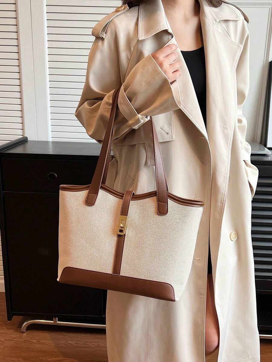 Casual Business Large Capacity Foldable Dual Strap Tote Bag, Suitable For Girls/Ladies Shopping, Work Commute, Outdoor Activities, Business Events, Gift For Mothers, New In Fall/Winter Large Capacity