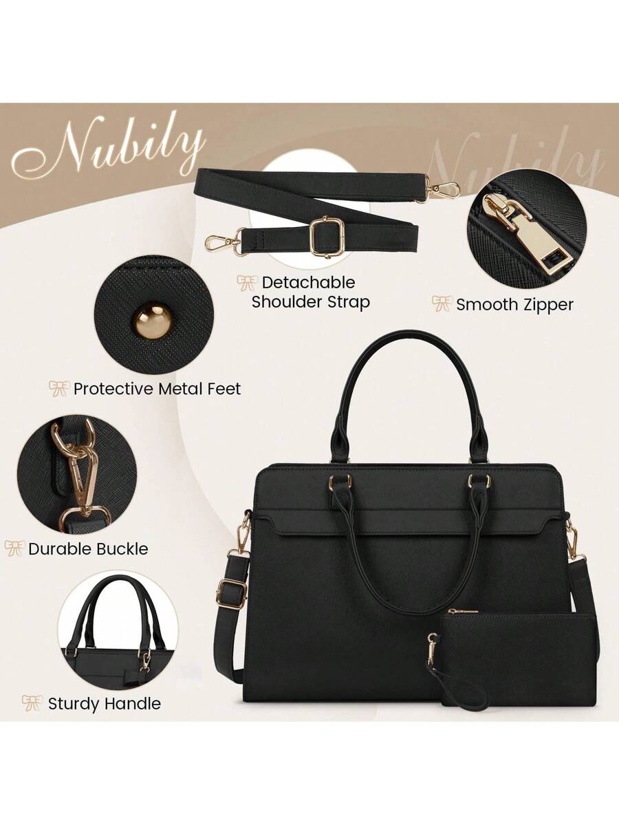 Laptop Bag For Women 15.6 Inch Leather Laptop Tote Bag Large Computer Bag Waterproof Business Office Work Bag Briefcase With Satchel Purse 2pcs Set