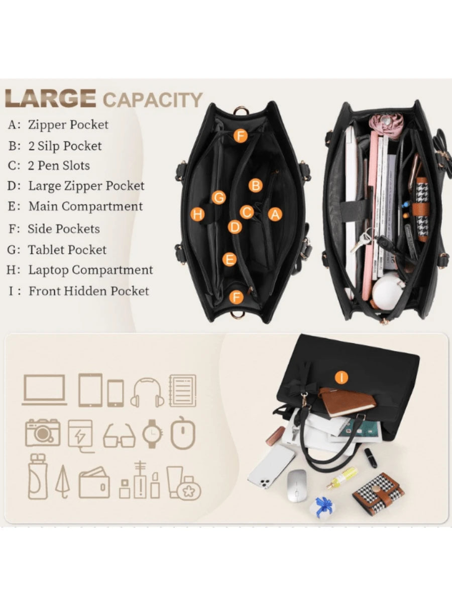 Laptop Bag For Women 15.6 Inch Leather Laptop Tote Bag Large Computer Bag Waterproof Business Office Work Bag Briefcase With Satchel Purse 2pcs Set