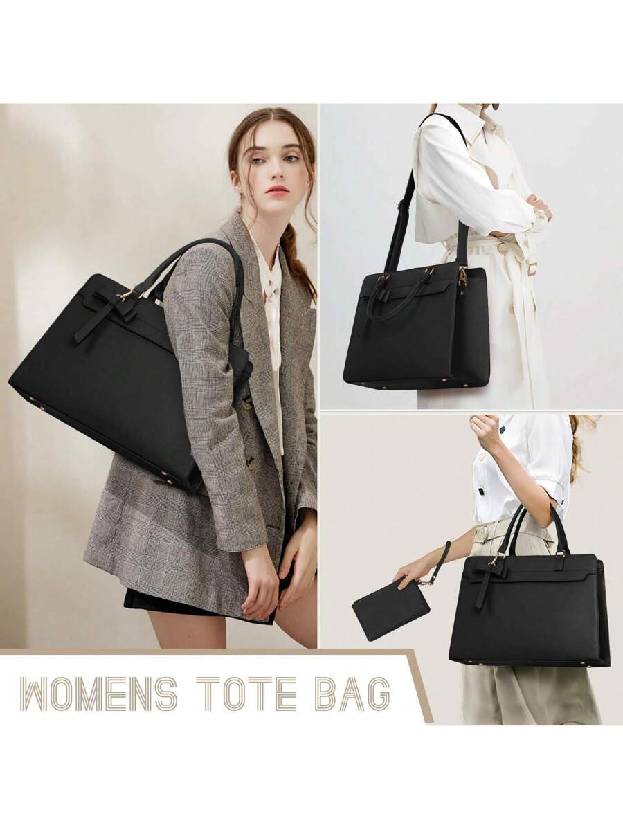 Laptop Bag For Women 15.6 Inch Leather Laptop Tote Bag Large Computer Bag Waterproof Business Office Work Bag Briefcase With Satchel Purse 2pcs Set