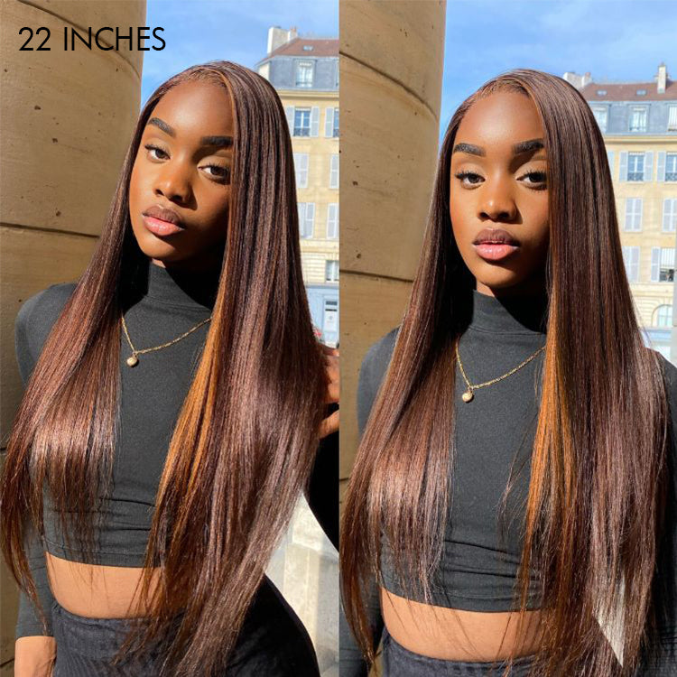 Honey Blonde Highlight Silky Straight Glueless 5x5 Closure Lace Wig 100% Human Hair - US Only