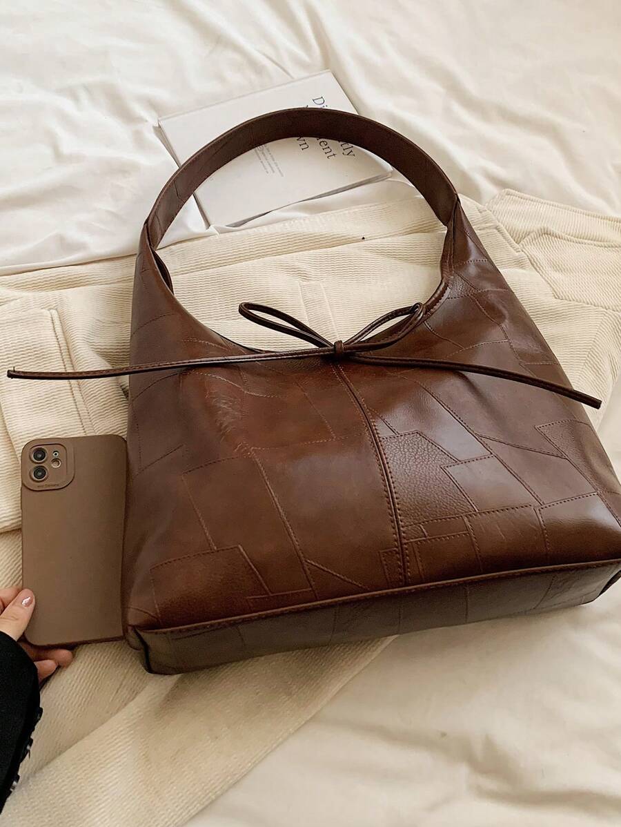 low tea 1pc Solid Color PU Leather Magnetic Closure Women Tote Bag, Hobo Style Vegan Leather Top Handle Shoulder Handbag For Travel, Shopping, Date, Gift, Work, Business, Commute