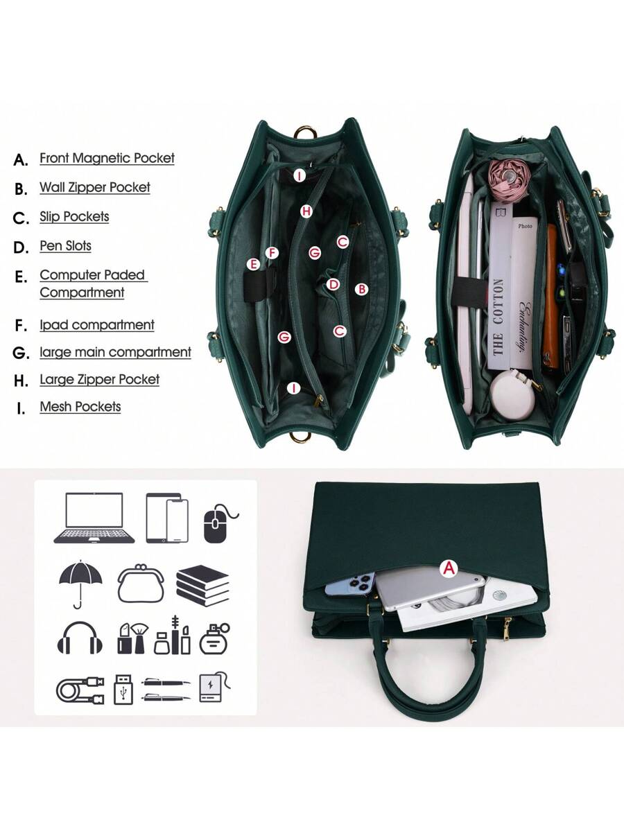 Laptop Bag For Women 15.6 Inch Leather Tote Bag Professional Business Office Work Bag Waterproof Briefcase Computer Tote Bag Large Capacity Lightweight Handbag Shoulder Bag