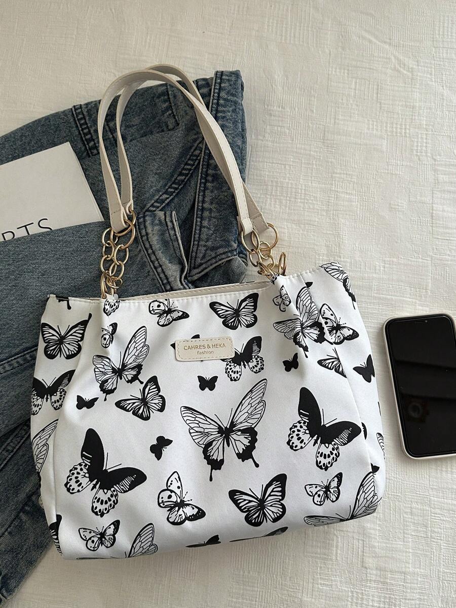 Fashionable Striped Handbag- Women's Large Capacity Shoulder Bag- Zippered Tote Bag For Daily Use- Minimalist Chain Shoulder Tote Bag For Teen Girls Women College Students, Rookies & White-Collar W