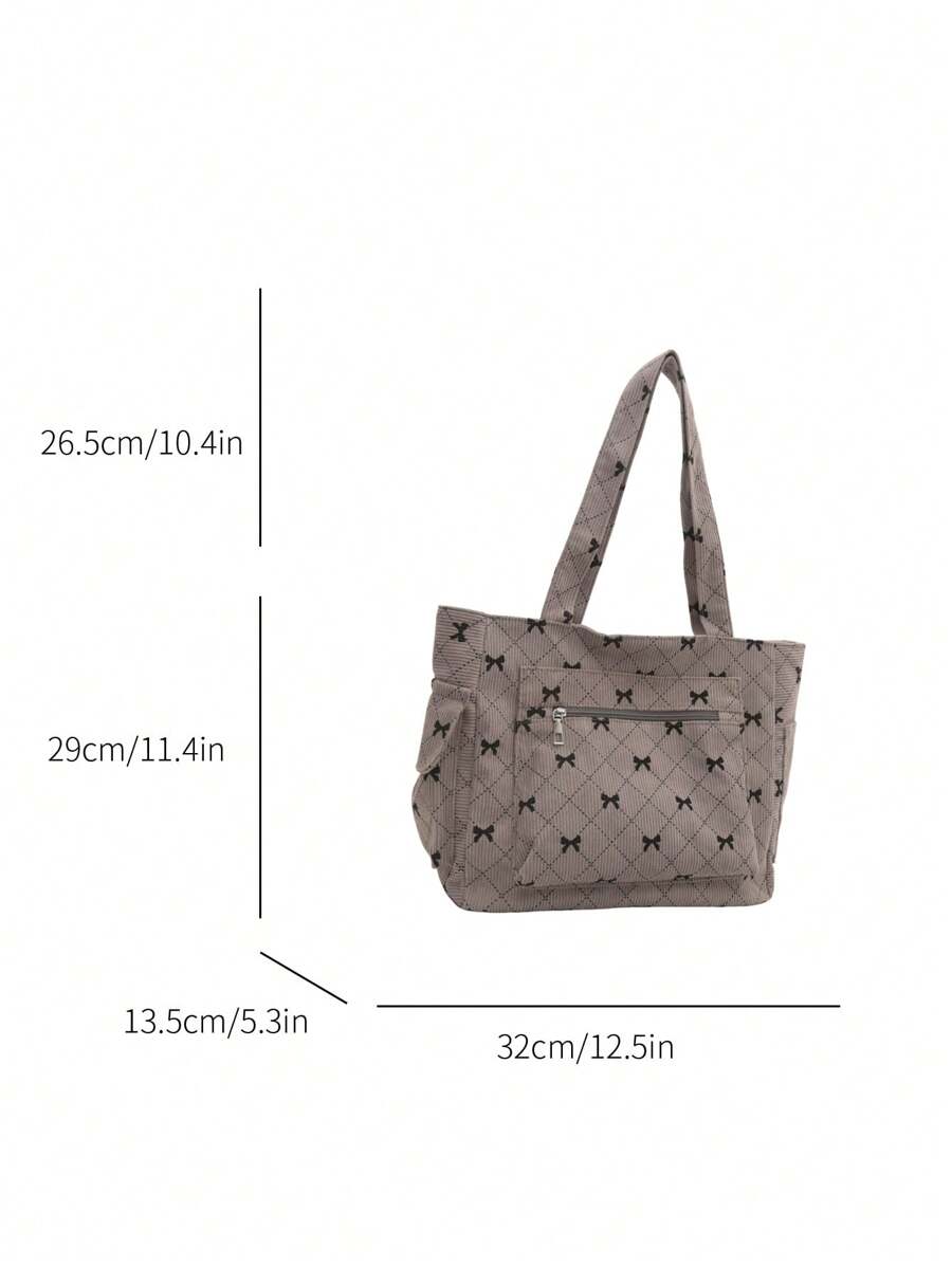 Fashion Contrast Color Bow Print Shoulder Bag, Minimalist And Lightweight, Multi-Pocket Design, Can Be Used As A Shoulder Handbag, School Bookbag, Suitable For Book Week Activities, Also A Perfect Val