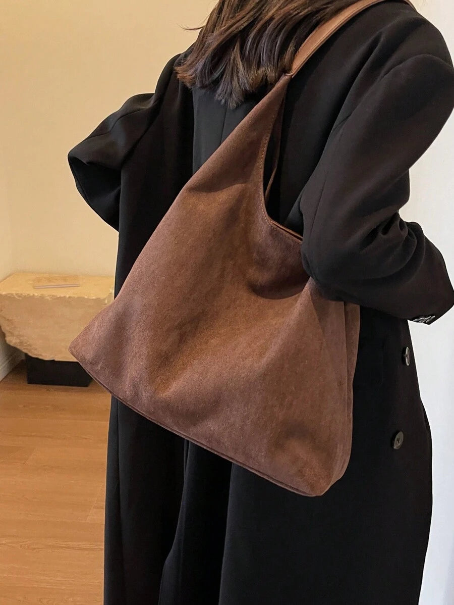 2pcs Retro Faux Suede Casual Tote Bag Set With Coin Purse, Large Capacity Shoulder Bag And Solid Color Handbag, Elegant Versatile Work Commute Tote Bag For Women, New Autumn And Winter Women Bag, Best