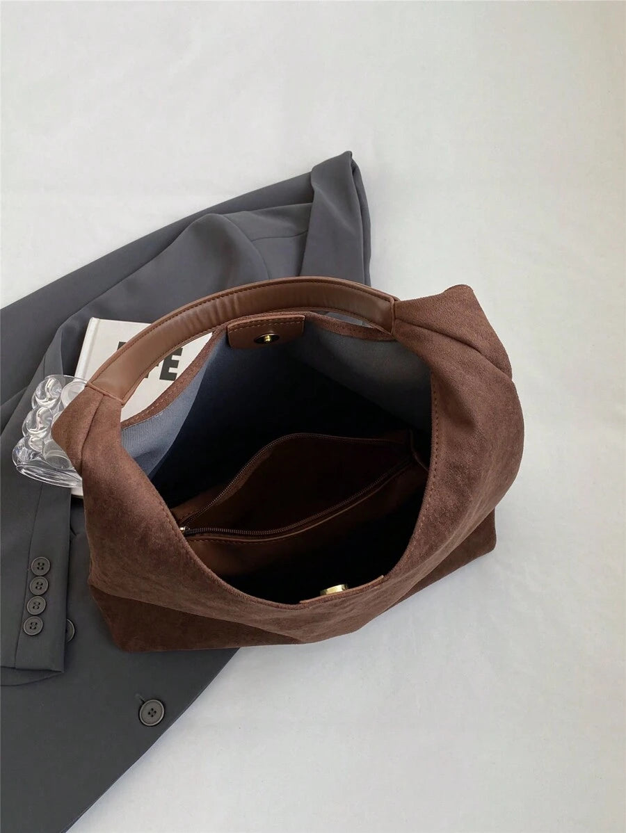 2pcs Retro Faux Suede Casual Tote Bag Set With Coin Purse, Large Capacity Shoulder Bag And Solid Color Handbag, Elegant Versatile Work Commute Tote Bag For Women, New Autumn And Winter Women Bag, Best