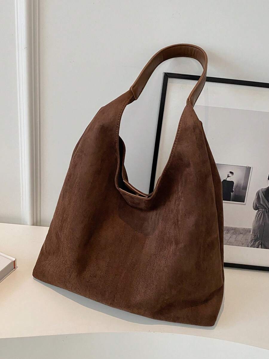 2pcs Retro Faux Suede Casual Tote Bag Set With Coin Purse, Large Capacity Shoulder Bag And Solid Color Handbag, Elegant Versatile Work Commute Tote Bag For Women, New Autumn And Winter Women Bag, Best