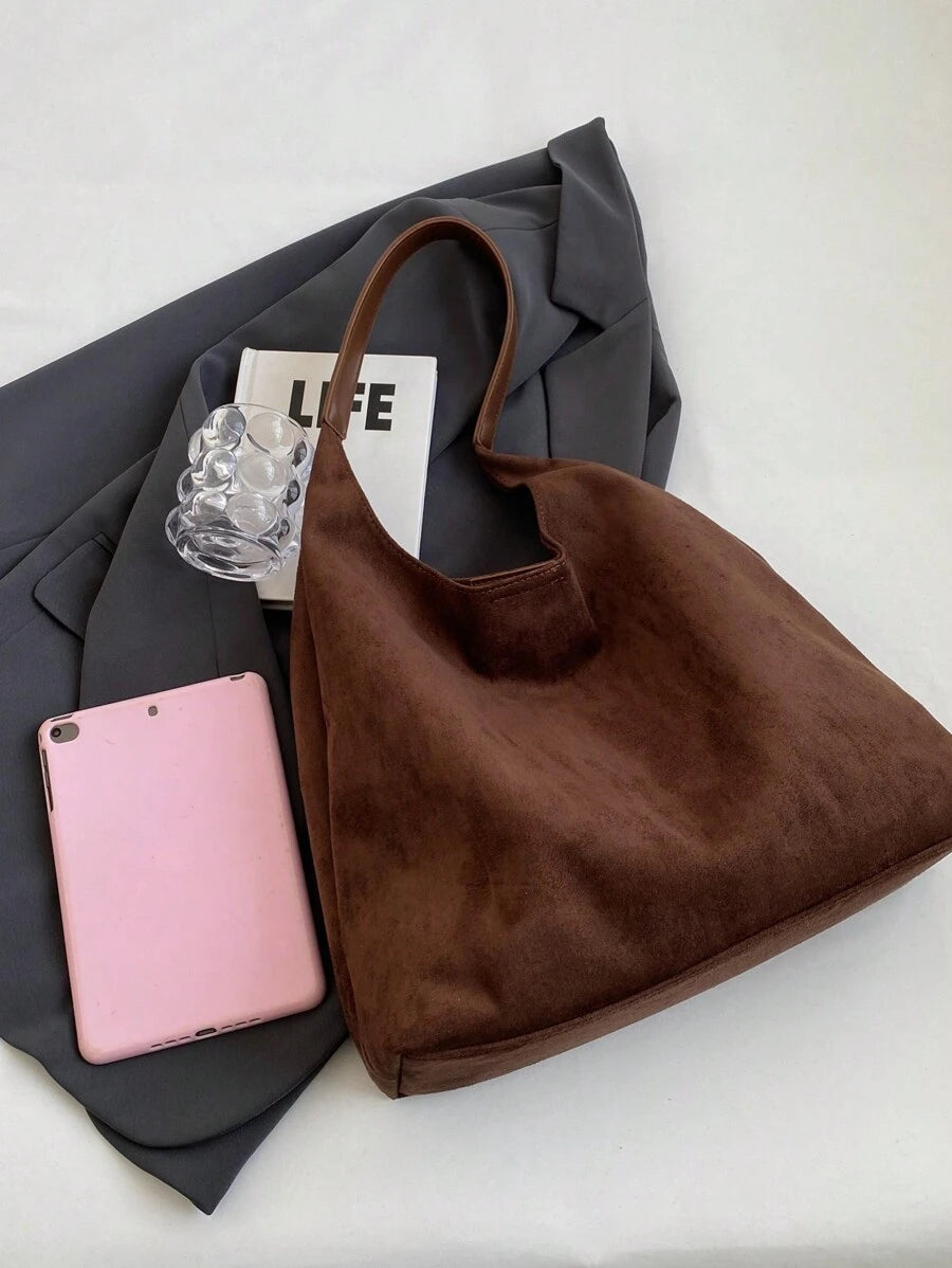 2pcs Retro Faux Suede Casual Tote Bag Set With Coin Purse, Large Capacity Shoulder Bag And Solid Color Handbag, Elegant Versatile Work Commute Tote Bag For Women, New Autumn And Winter Women Bag, Best