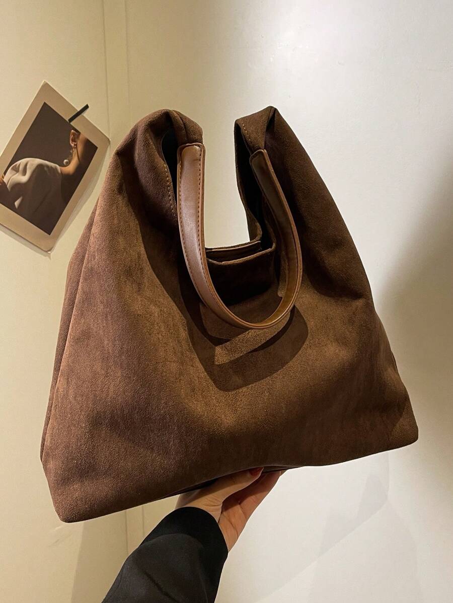 2pcs Retro Faux Suede Casual Tote Bag Set With Coin Purse, Large Capacity Shoulder Bag And Solid Color Handbag, Elegant Versatile Work Commute Tote Bag For Women, New Autumn And Winter Women Bag, Best