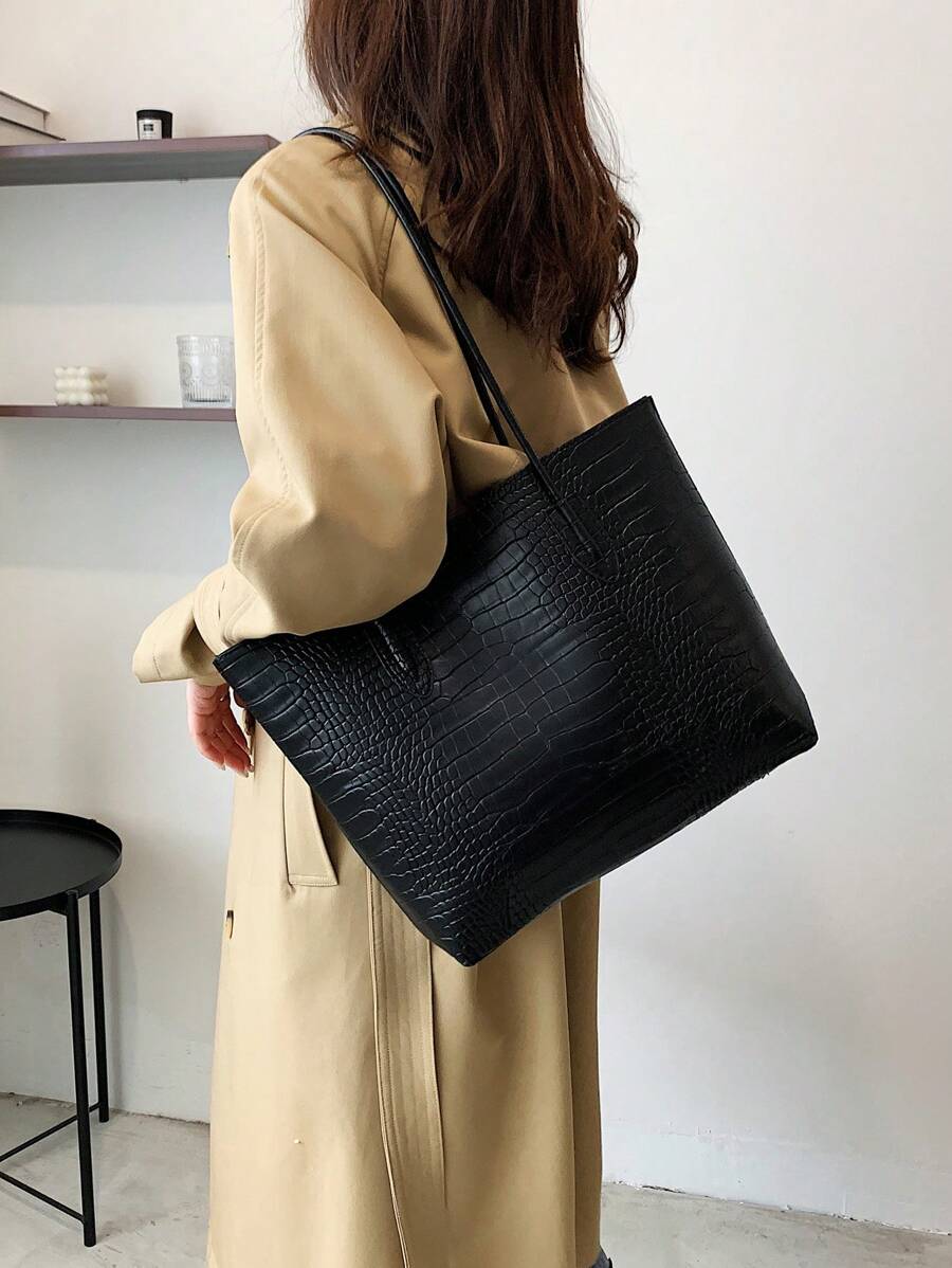 Lightweight Business Casual Crocodile Embossed Shoulder Handbag With Coin Purse, Suitable For Women, College Students, Office Newcomers, White-Collar Workers, Ideal For Office, Commuting, Travel, Outd