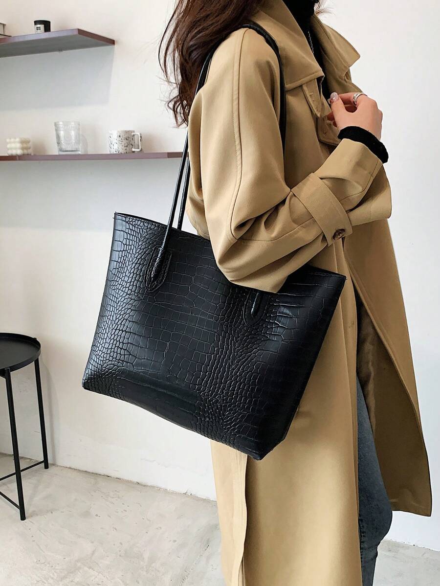 Lightweight Business Casual Crocodile Embossed Shoulder Handbag With Coin Purse, Suitable For Women, College Students, Office Newcomers, White-Collar Workers, Ideal For Office, Commuting, Travel, Outd