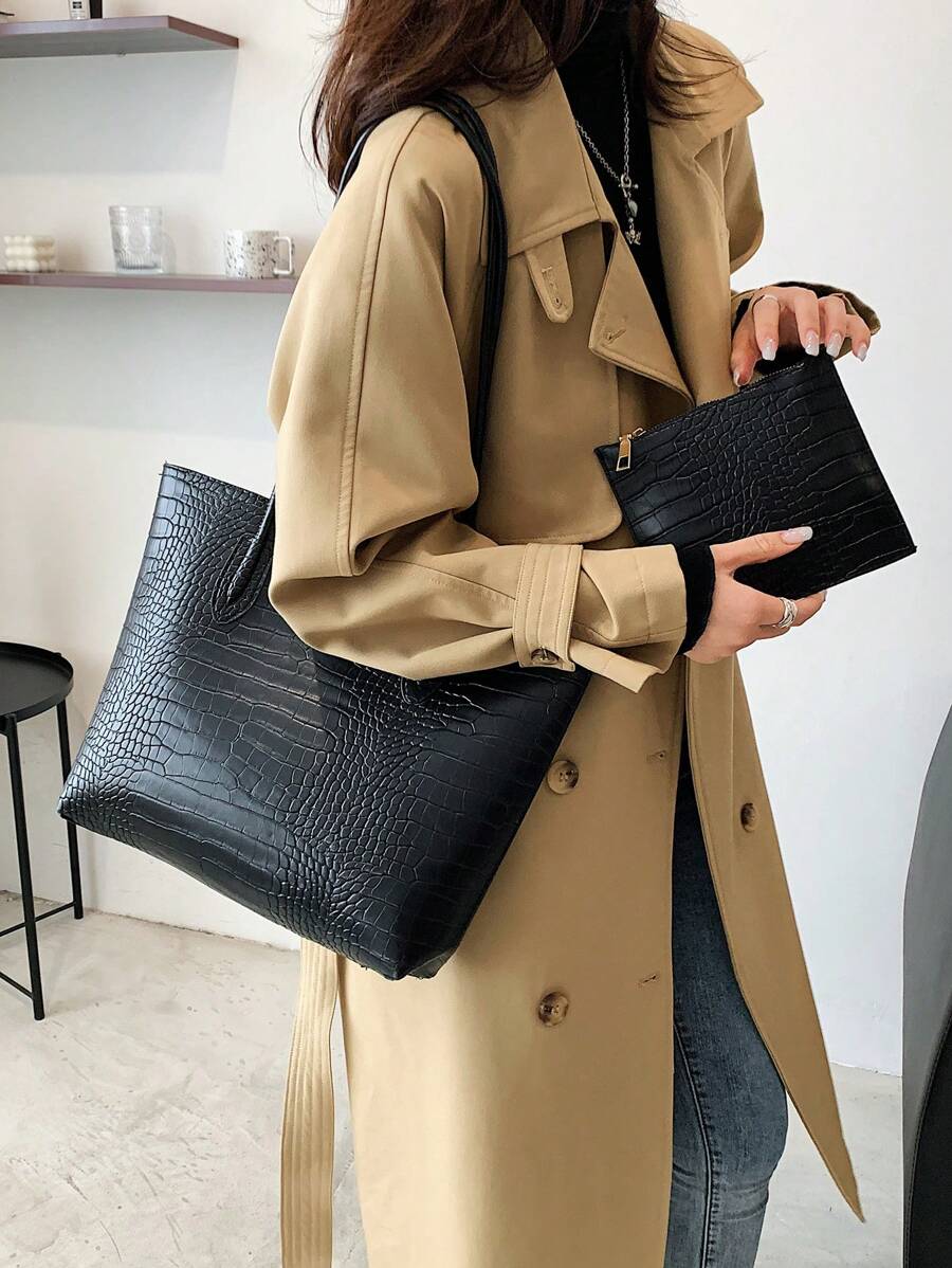 Lightweight Business Casual Crocodile Embossed Shoulder Handbag With Coin Purse, Suitable For Women, College Students, Office Newcomers, White-Collar Workers, Ideal For Office, Commuting, Travel, Outd