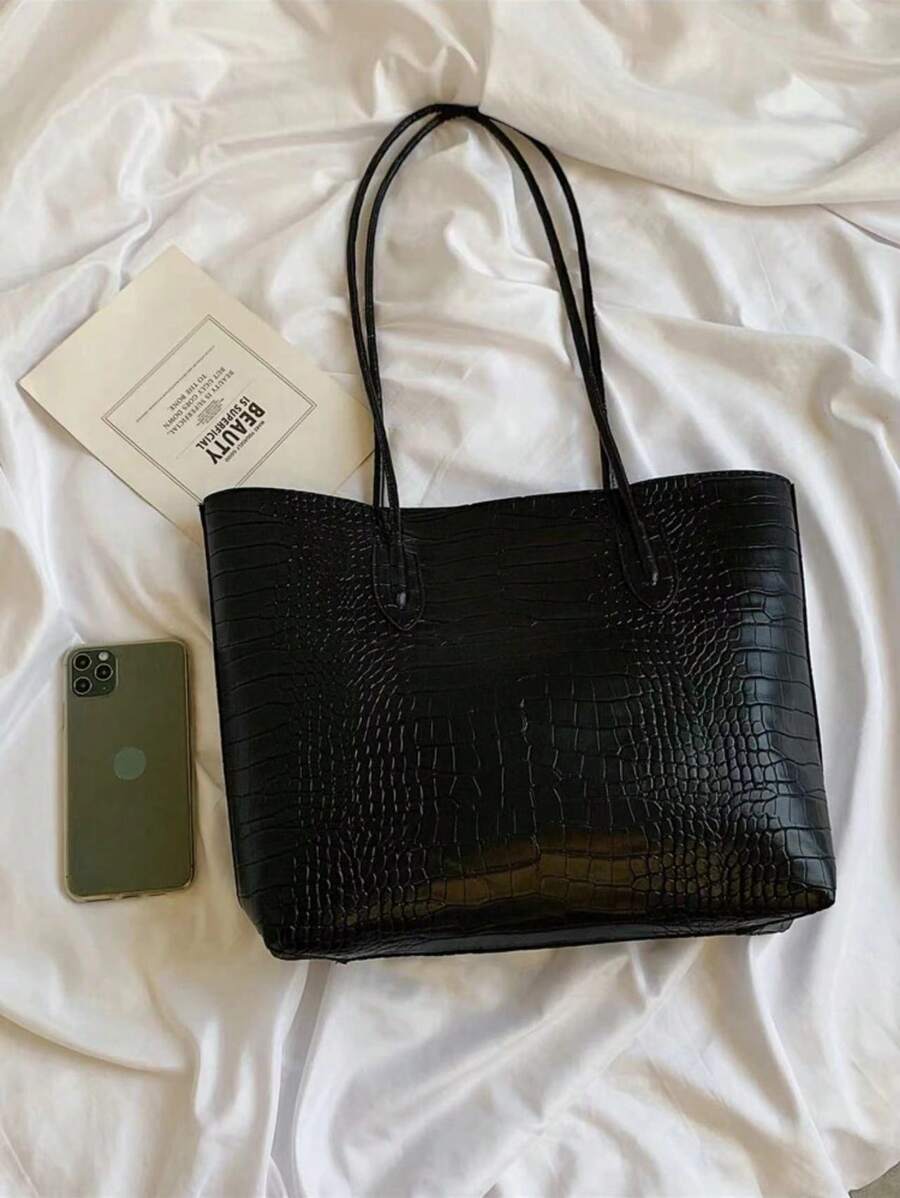 Lightweight Business Casual Crocodile Embossed Shoulder Handbag With Coin Purse, Suitable For Women, College Students, Office Newcomers, White-Collar Workers, Ideal For Office, Commuting, Travel, Outd