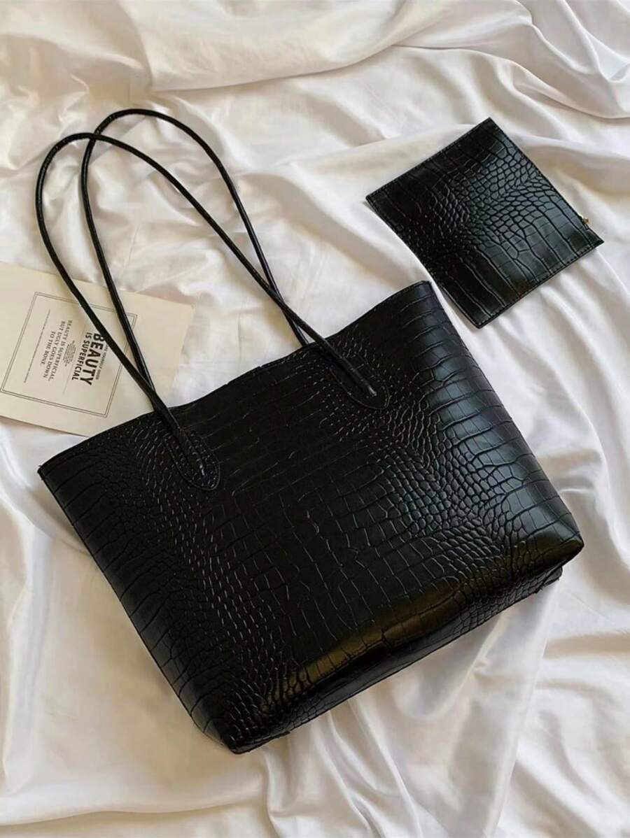 Lightweight Business Casual Crocodile Embossed Shoulder Tote Bag With Coin Purse, Suitable For Teenagers, Women, College Students, Young Professionals And Office Workers, Perfect For Office, Universit