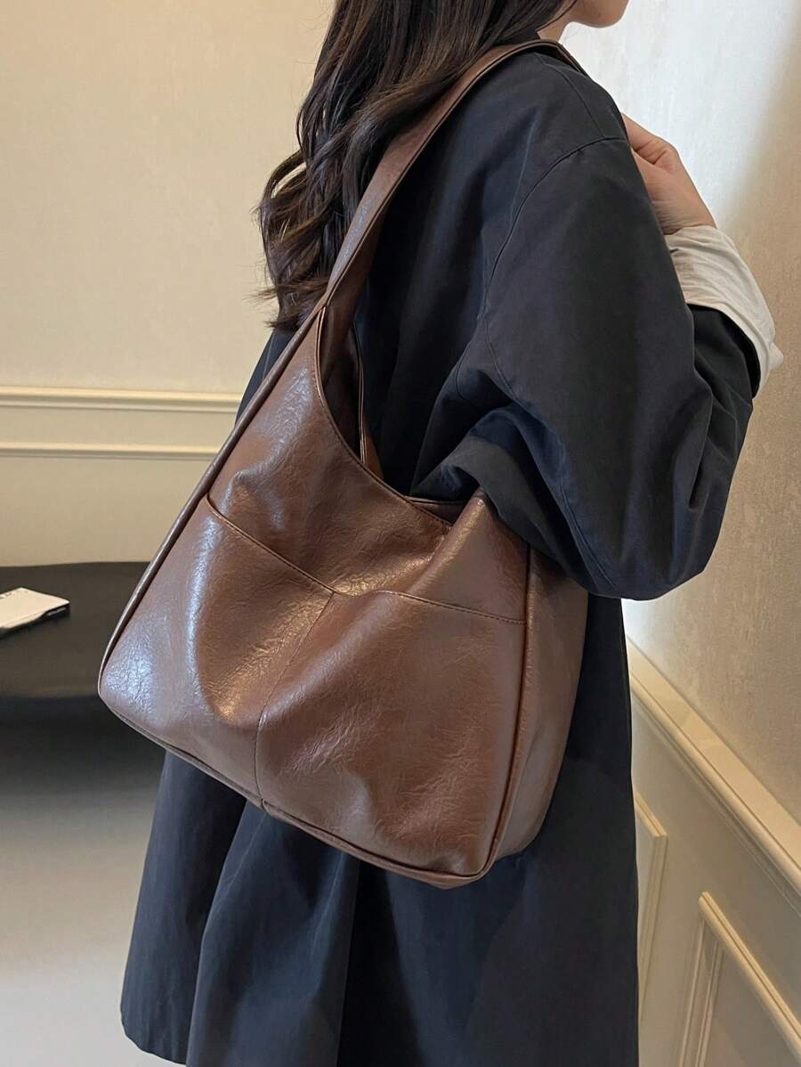 New Fashion Women's Shoulder Bag, Large Capacity Storage Handbag In Wine Red, Foldable Minimalist Shoulder Bag, Underarm Bag, Compact Lightweight Multifunctional Bag, Retro Style College/Work Commute