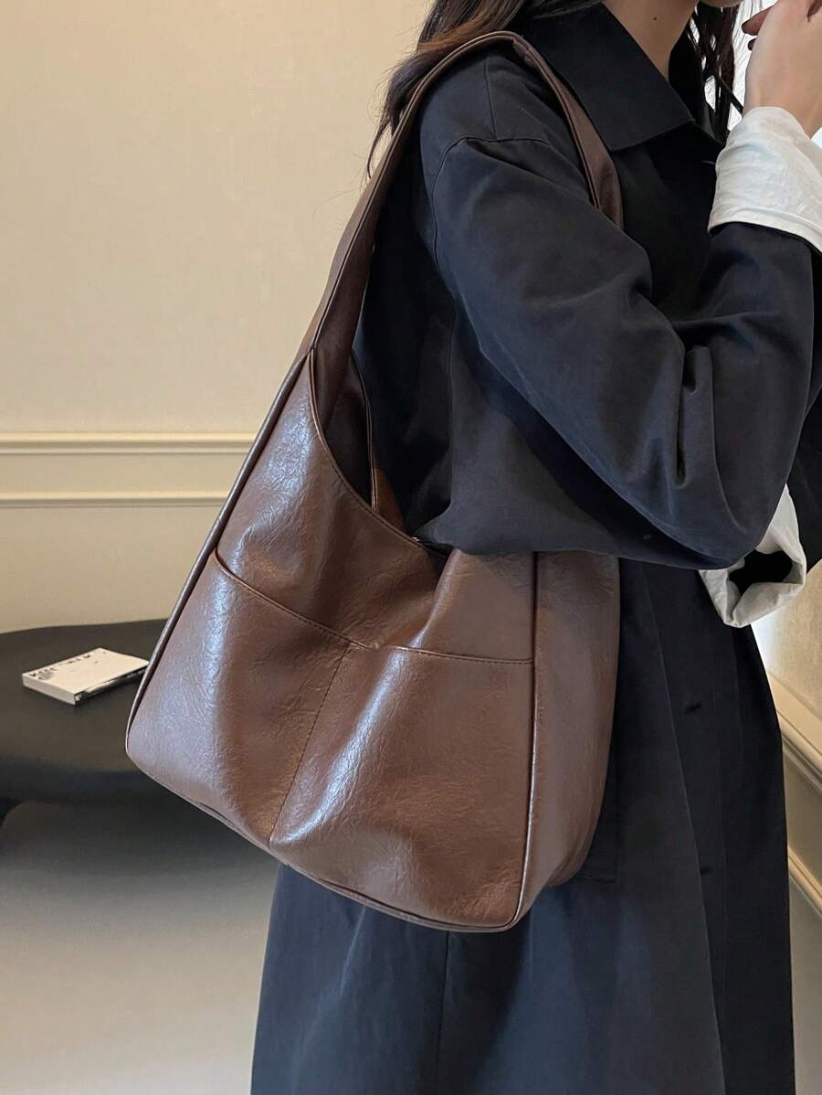 Large Capacity Women's Shoulder Bag, New Fashion Underarm Bag, Soft Glossy Tote Bag, Niche Design Tote Bag, Suitable For Students, Friends, Shopping, Dating, Business Travel, Commuting And Other Occas