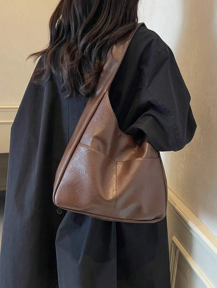 Large Capacity Women's Shoulder Bag, New Fashion Underarm Bag, Soft Glossy Tote Bag, Niche Design Tote Bag, Suitable For Students, Friends, Shopping, Dating, Business Travel, Commuting And Other Occas