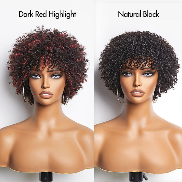 Dark Red / Blonde Highlights / Natural Black Afro Curls Glueless Ready to Go Wig Beginner Friendly - US Only