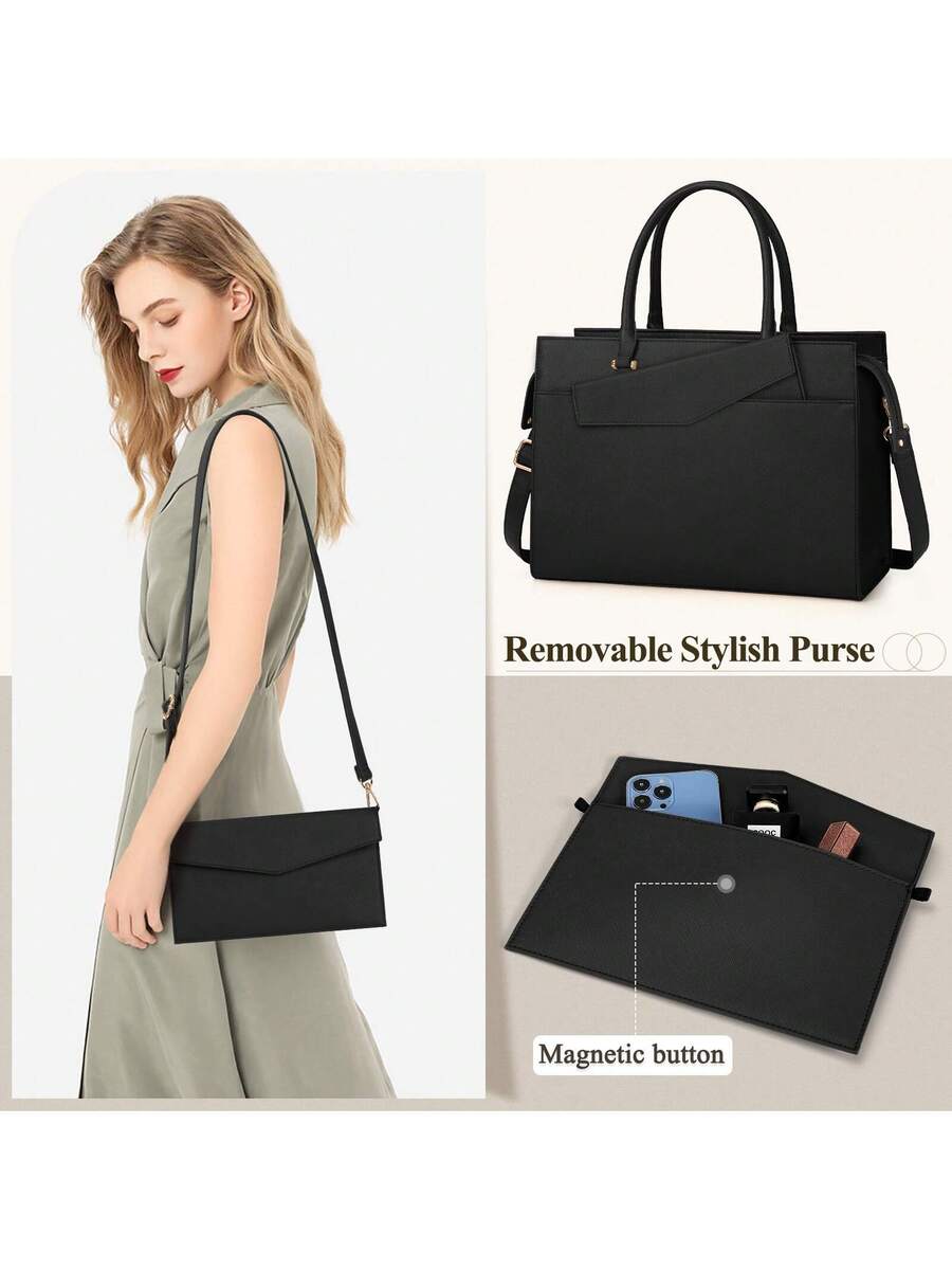 Laptop Bag For Women 15.6 Inch Leather Tote Bag 2pcs Set Professional Work Bag With Clutch Purse Large Office Computer Bag Teacher Bag Shoulder Bag