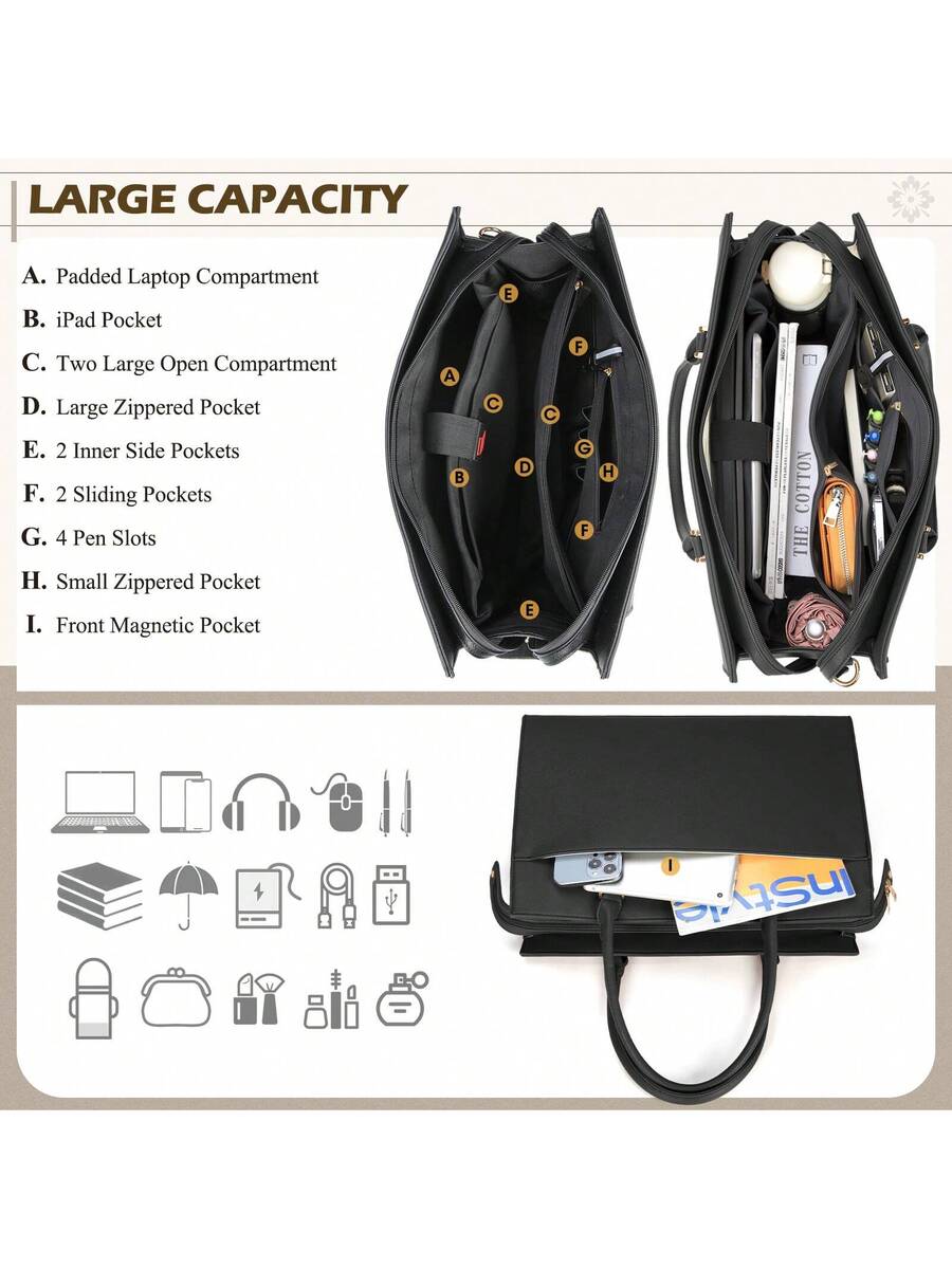 Laptop Bag For Women 15.6 Inch Leather Tote Bag 2pcs Set Professional Work Bag With Clutch Purse Large Office Computer Bag Teacher Bag Shoulder Bag