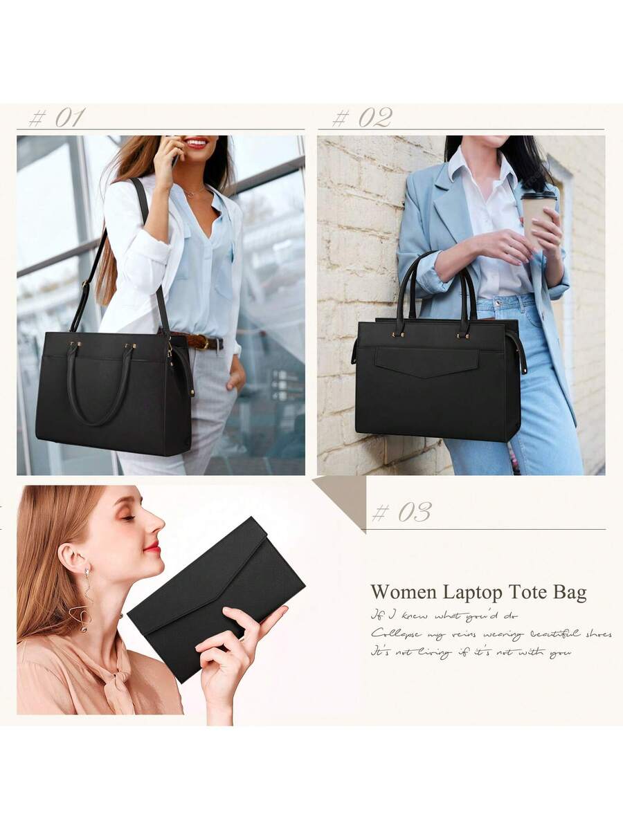 Laptop Bag For Women 15.6 Inch Leather Tote Bag 2pcs Set Professional Work Bag With Clutch Purse Large Office Computer Bag Teacher Bag Shoulder Bag