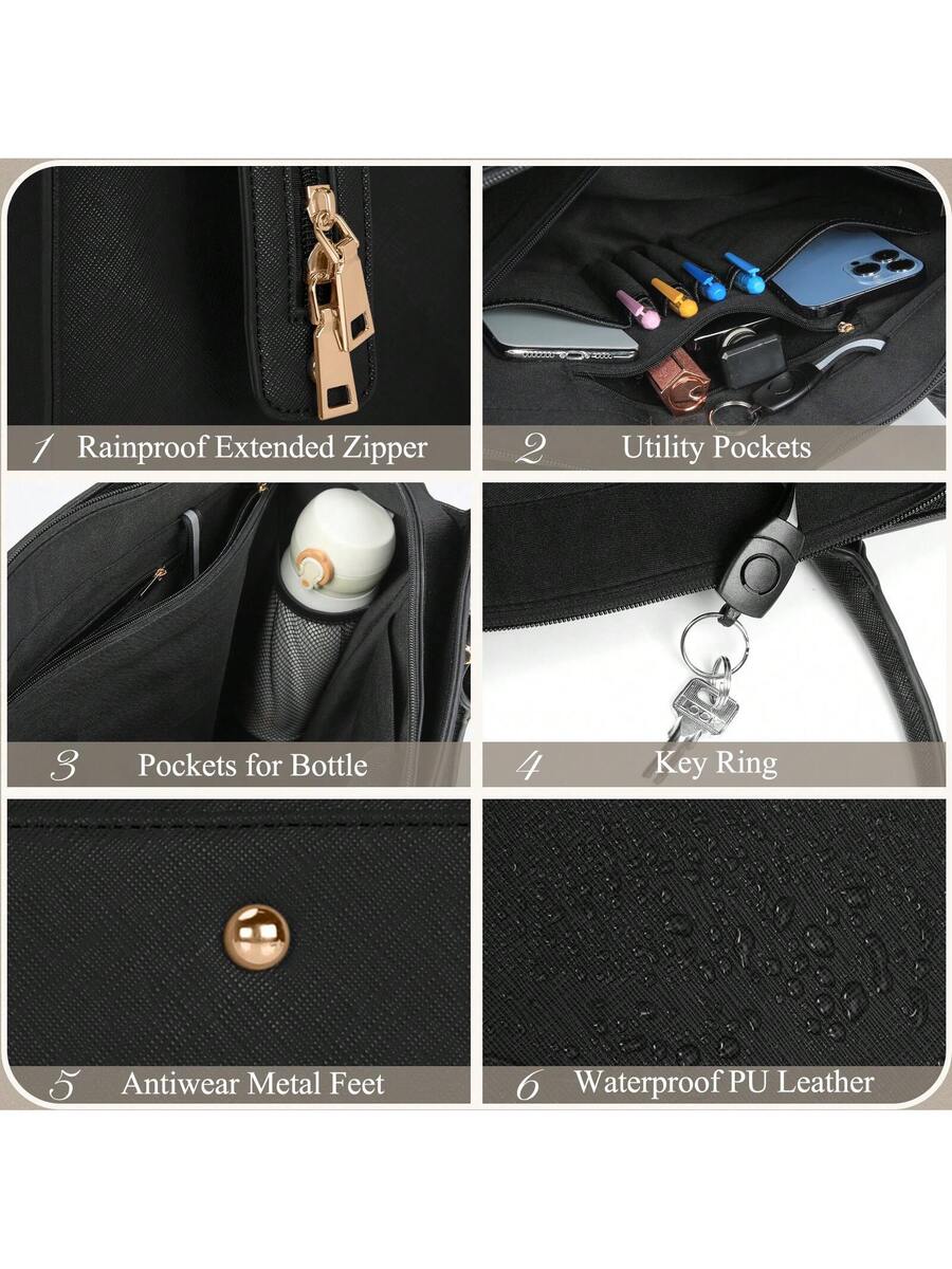 Laptop Bag For Women 15.6 Inch Leather Tote Bag 2pcs Set Professional Work Bag With Clutch Purse Large Office Computer Bag Teacher Bag Shoulder Bag