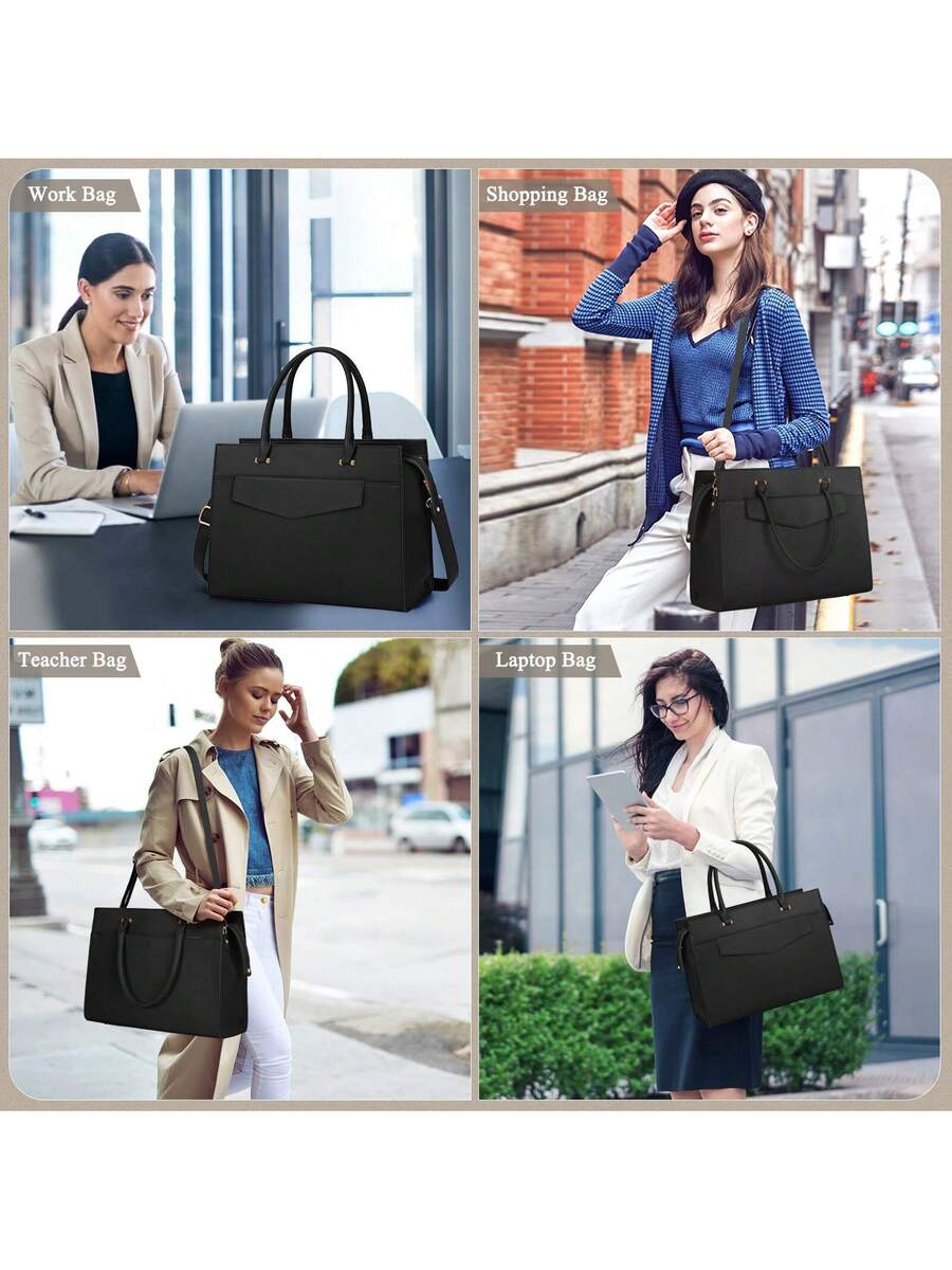 Laptop Bag For Women 15.6 Inch Leather Tote Bag 2pcs Set Professional Work Bag With Clutch Purse Large Office Computer Bag Teacher Bag Shoulder Bag